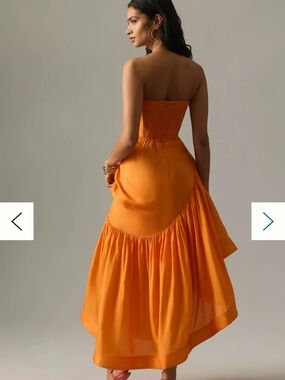 Strapless Orange Midi Dress